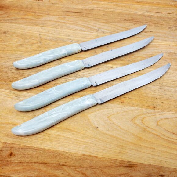1950’s Quikut “Hollow Ground” Steak Knives - Pearl Tenite Handles - Picture 1 of 5